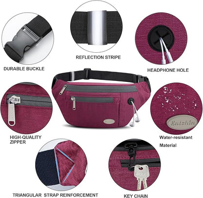 Entchin Fanny Pack for Women Men,Crossbody Belt Bag with 4-Zipper Pockets,Adjustable Waist Bag Pack,One of the Most Popular Travel Essential Gifts for Walking,Traveling,Cycling