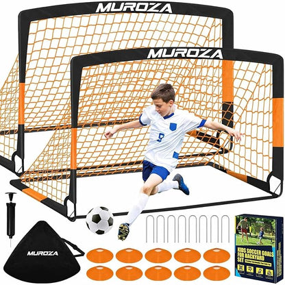 Agility Ladder & Soccer Goal Training Set, 20ft Speed Ladder with Cones, Hurdles, Jump Rope & Parachute, Plus 2 Pack Pop Up Kids Soccer Goals with Ball & Cones for Backyard Sports Practice