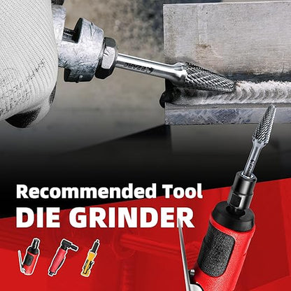 EZARC Tungsten Carbide Rotary Burr Bit, SL-5 Taper Shape Radius End Double Cut Carbide Burr 1/4" Shank Die Grinder Cutting Burrs Bit for Metal Working & Sturdy Storage Case