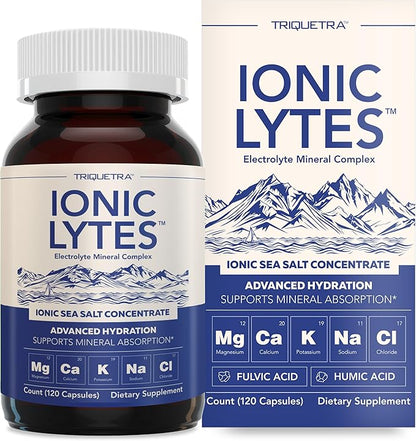 Ionic Lytes™ Electrolyte Mineral Complex with Ionic Sea Salt, Fulvic & Humic Acid - Supports Hydration, Electrolyte & Mineral Balance & Muscle Function (120 Capsules) - Soy-Free, Gluten-Free, cGMP