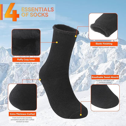 Sunew Warm Thermal Socks 4 Pack, Mens Womens Winter Heated Outdoor Skiing Thermal Socks