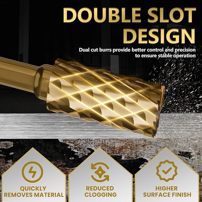 CATITO 10 Pcs 1/4" Carbide Burr Set, 1/4" Quick-Change Shank, Die Grinder Bits for Metal, Wood, Stone, Compatible with Most Rotary Tools