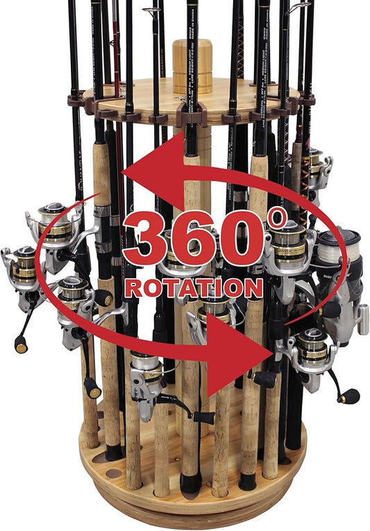 Rush Creek Creations Fishing Rod Holder - 360 Spinning Rack for Garage Organization and Storage, Pole Holder for Reels, Gear, Accessories, Tackle Box