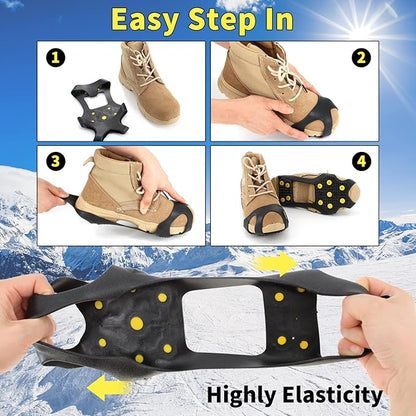 Non-Slip Ice Cleats Snow Grips, Strong Traction Crampons 11 Steel Studs, for Shoes and Boots, Snow Ice Walking