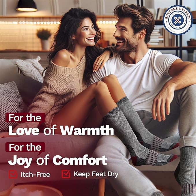 Buttons & Pleats Wool Socks for Men & Women Merino Thermal Warm Cozy Winter Boot Sock