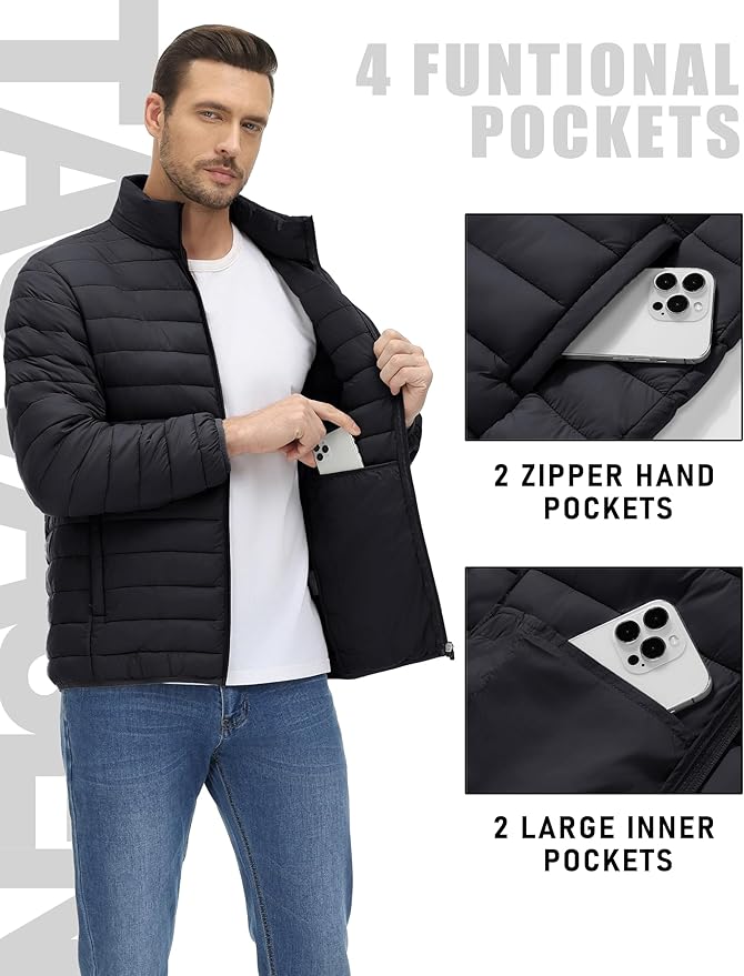 TACVASEN Men's Lightweight Puffer Jacket Winter Quilted Puffy Jackets Warm Water-Resistant Windproof Insulated Coats