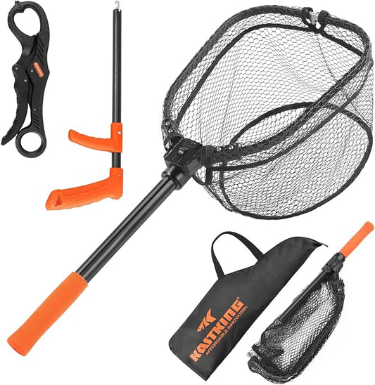KastKing Brutus Fishing Net, Foldable Extendable Fish Landing Net, Lightweight & Portable Fishing Net with Soft EVA Foam Handle, Holds up to 44lbs/20KG, Fish-Friendly Mesh for a Safe Release