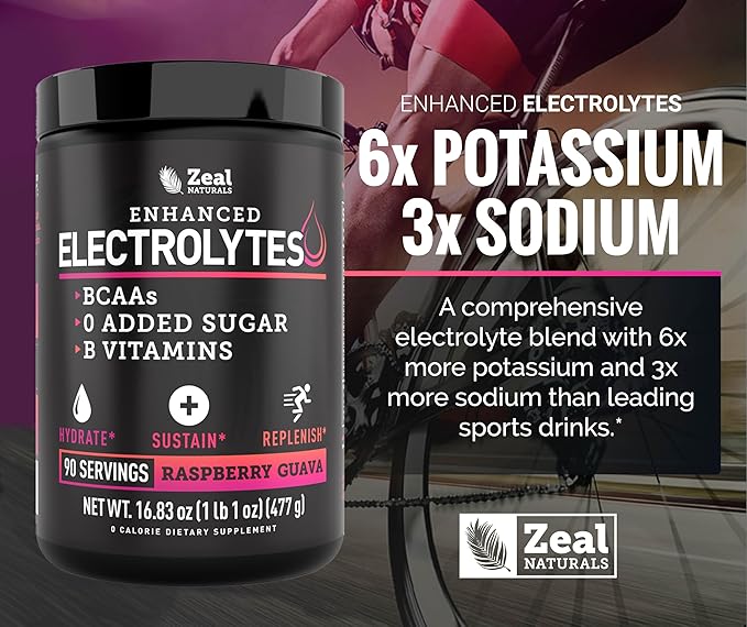 Zeal Electrolyte Powder - 90 Servings | Keto Electrolytes Powder | Zero Sugar, BCAAs, B-Vitamins | Potassium, Zinc, Magnesium | Hydration Powder Recovery Drink | Raspberry Guava