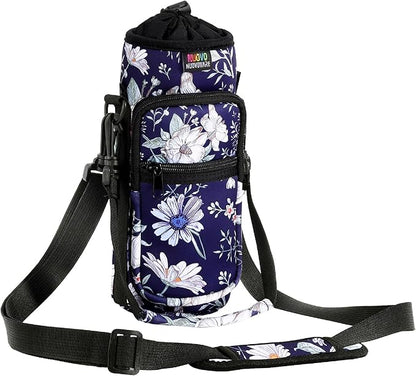 Nuovoware Water Bottle Carrier Bag,25oz/40oz/64oz Bottle Pouch Holder,Adjustable Shoulder Hand Strap 2 Pocket Sling Neoprene Sleeve Sports Accessories for Hiking Travelling Camping