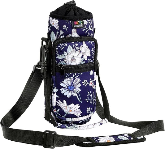 Nuovoware Water Bottle Carrier Bag,25oz/40oz/64oz Bottle Pouch Holder,Adjustable Shoulder Hand Strap 2 Pocket Sling Neoprene Sleeve Sports Accessories for Hiking Travelling Camping