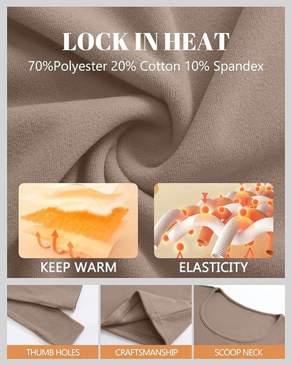 Riyiper 3 Pack Women's Thermal Long Sleeve Shirts, Fleece Scoop Neck Fitted Top Stretchy Thumb Holes Undershirt Baselayer Tee