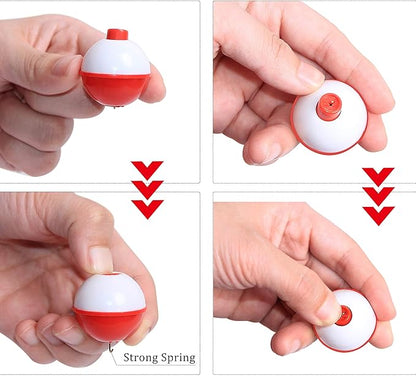 Fishing Bobbers Set Snap Hard ABS on Red/White Fishing Floats Bobbers Push Button Round Buoy Floats Tackle Accessories Size: 0.5/0.75/1/1.25/1.5/2/2.5 Inch