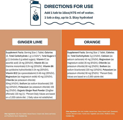 Drinklits Ginger-Lime & Orange Electrolyte Tablets (4) Tube Bundle | Daily Hydration Combo Pack | Delicious Natural Flavors - 0g Sugar | 40 Servings - 10 Tablets Per Tube