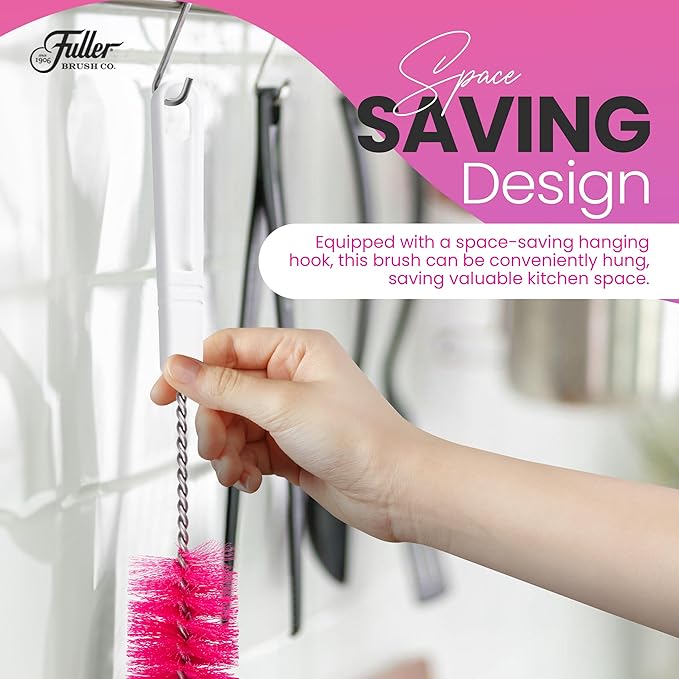 Fuller Brush Bottle Brush – Cleans Narrow Mouth Water Bottles, Travel Mugs, Sports Tumblers, Hydration Flasks, Gym Jugs - Pink