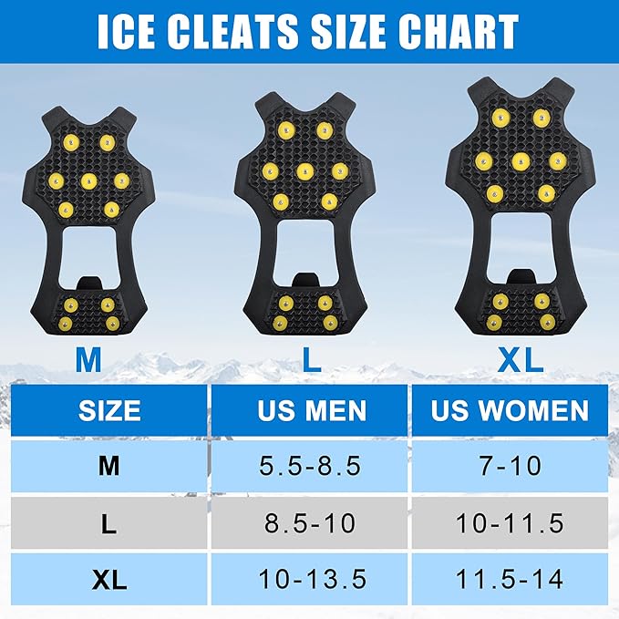 Ice Cleats Snow Traction Crampons for Shoes and Boots,11-Stud Ice Cleats Walking Traction Grips Anti-Slip Ice Snow Grippers Over Shoe for Women Men Walking on Snow and Ice