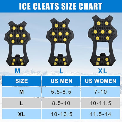 Ice Cleats Snow Traction Crampons for Shoes and Boots,11-Stud Ice Cleats Walking Traction Grips Anti-Slip Ice Snow Grippers Over Shoe for Women Men Walking on Snow and Ice