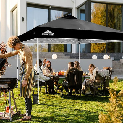 EAGLE PEAK Pop Up Canopy Tent with Wheeled Carry Bag, 8 Stakes, 4 Ropes, 4 Weight Bags, Easy Set Up Tent Canopy, 12x12 ft, 144sqft of Shade, Black