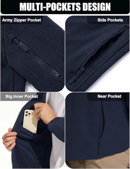 CRYSULLY Men's Military Tactical Sport Warm Fleece Hooded Outdoor Adventure Jacket Coats