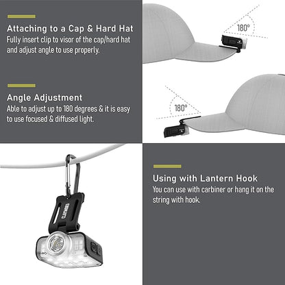Claymore Capon 80C (Black) - LED Rechargeable Clip-On Cap Headlamp, Lightweight Hat Light for Camping, Running, Emergency & Industrial Use, Waterproof, Hands-Free Sensor, 45 Hours Battery Life.
