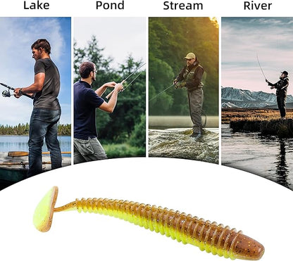 RUNCL Swimbaits Paddle 10/20/30/40PCS, 5/4/3/2 Inchs Paddle Tail, Soft Lure for Trout Crappie Bass, Durable Plastic Bait Swimmer for Saltwater/Freshwater, Fishing Lover's Gift