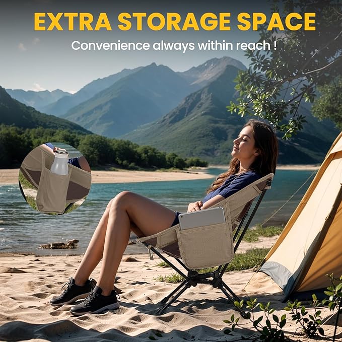 Overmont Ultralight Portable Camping Chair- Lightweight Folding Backpacking Chair, Support up to 330Lbs Compact Beach Chair for Adults with Carry Bag for Backpack Hiking Fishing Outdoor Camp Travel