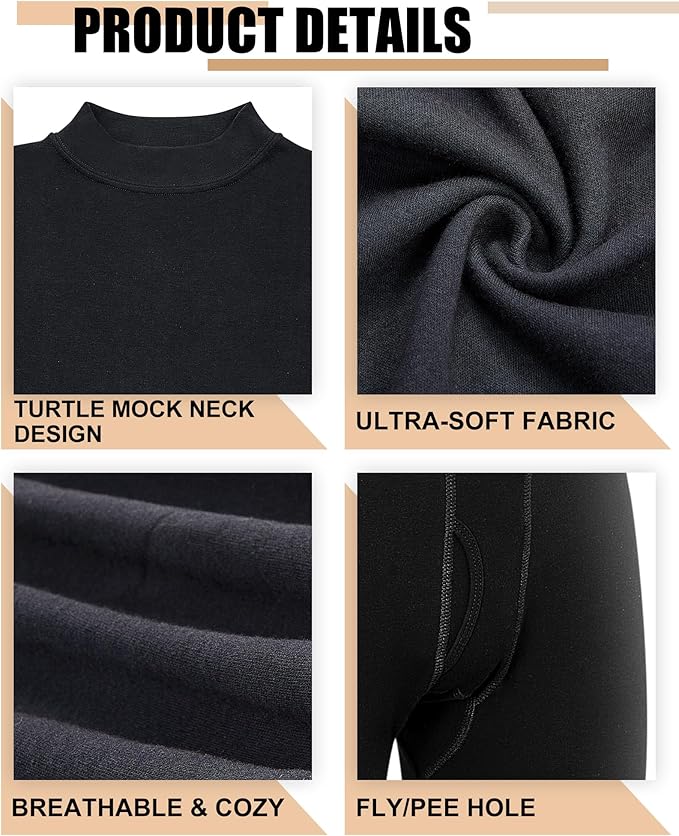 Jecery 4 Set Winter Thermal Underwear for Men Warm Base Layer Men Cold Weather Windproof Cotton Bottom Top Shirt Pants