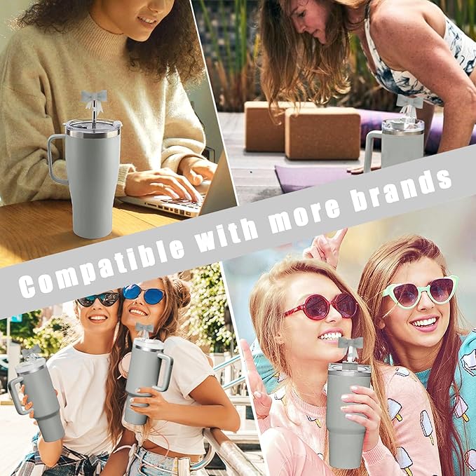 4Pcs Silicone Straw Toppers Covers for Stanley Cups 40/30oz 10mm(0.4in) Gray Dust-Proof Bow Straw Covers Toppers Suitbale for Stanley Cup Accessories Reusable Straws Caps