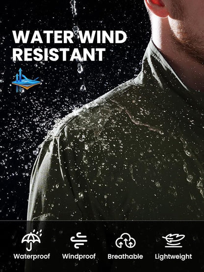 Men's Lightweight Waterproof Jacket,Tactical Rain Zip Up Softshell Jacket Windbreaker Casual for Hiking Travel Golf