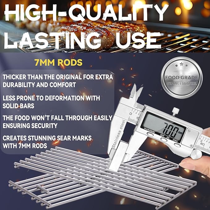 1 Pack 7mm Process Upgrade 7.5 x 19.25In Stainless Steel BBQ Grill Grate Replacement Part for Bull 16517 BBQ Angus,Lonstar Select 87048,87049,Brahma,Outlaw Steer Premium 69008,69009, 7 Burner Premium