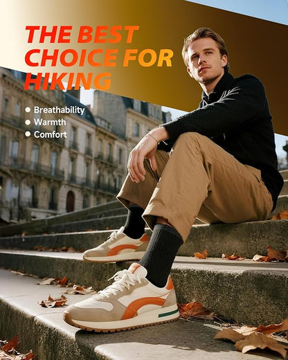 Merino Wool Hiking Crew Socks for Men Women, Thermal Warm Boot Sock Cushioned Anti-Blister, Breathable - 3 Pairs