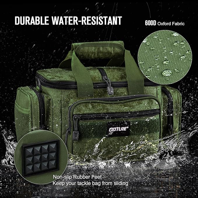 Goture Fishing Tackle Bag, Soft Side 600D Water-Resistant Cross Body Sling Fishing Bag, Small Saltwater Gear Storage Tactical Bags Store Up to 3 3600 Tackle Boxes(Not Included),14.96"x9.06"x7.48"