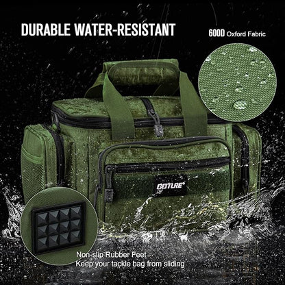 Goture Fishing Tackle Bag, Soft Side 600D Water-Resistant Cross Body Sling Fishing Bag, Small Saltwater Gear Storage Tactical Bags Store Up to 3 3600 Tackle Boxes(Not Included),14.96"x9.06"x7.48"