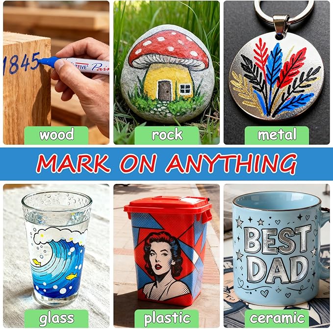 TFIVE Silver Paint Pens Permanent Markers - 24 Pcs Oil Based Paint Markers Set, Quick Dry, Waterproof, Fade Resistant, Medium Tip Marker Pens for Metal, Rock, Wood, Plastic, Canvas, Glass, Rubber