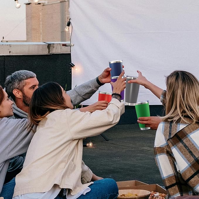 20oz Tumbler Bulk Stainless Steel Tumblers with Lid Vacuum Insulated Double Wall Travel Coffee Mug Powder Coated Tumbler Cup for Hot and Cold Drinks(Grey, 6 pack)