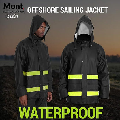 Hi-Vis Rain Jacket for Men – Waterproof Work Safety Coat with Reflective Strips, EN 343 Certified, Durable PU