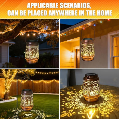 2 Pack Hummingbird Solar Lantern - Outdoor Decorative Solar Lanterns for Garden, Patio, Backyard, and Porch - Waterproof Hanging Lantern for Outside - Perfect Gifts for Women