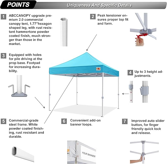 Premium Pop Up Canopy Tent 10x10 Commercial Instant Shelter, Bonus Wheeled Carry Bag and 4 Sand Bags, Sky Blue