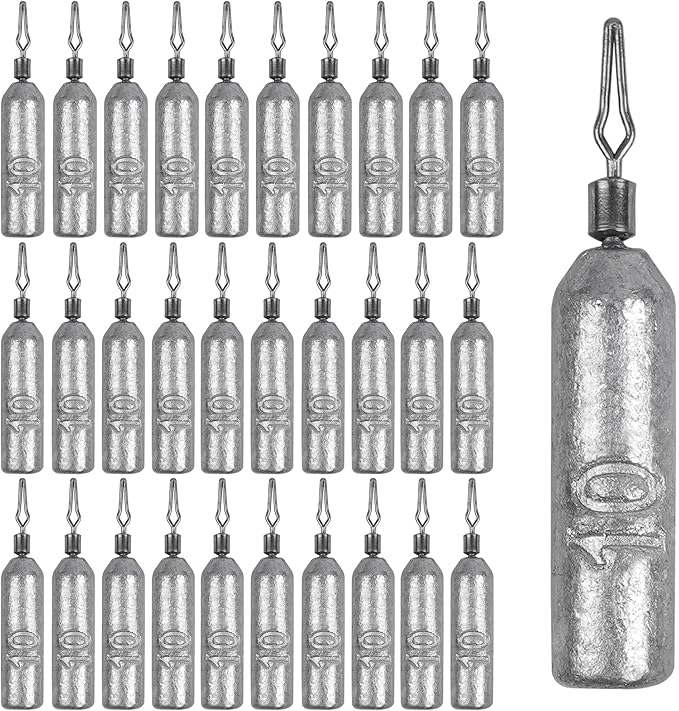 30 Pack Fishing Drop Shot Weights Lead Fishing Weights Pencil Skinny Sinkers with Barrel Swivels for Freshwater Bass Fishing