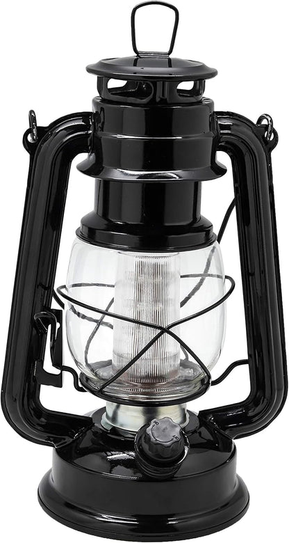 YAKii LED Vintage Lantern Metal Hanging Hurricane 12 LED Dimmer Switch Cold White Battery Operated Power Outage Indoor Camping Lighting Outdoor Brooklyn Decoration(Black)