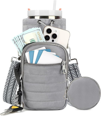 Water Bottle Carrier Bag with Strap, Sling Bag for Walking, Hiking, Cycling, Black, 40 Ounces