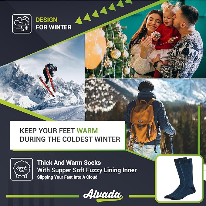 Alvada Warm Thermal Wool Socks for Winter Moisture Wicking and Breathable Cozy Boot Socks