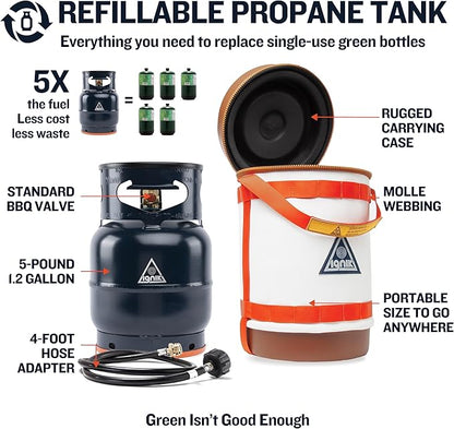 Ignik Refillable Gas Growler Deluxe 5-Pound Propane Tank with Carry Case and Adapter Hose