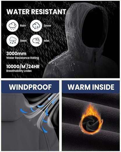 WULFUL Men's Lightweight Softshell Jacket Warm Fleece Lined Windbreaker Waterproof Soft Shell for Outdoor Hiking