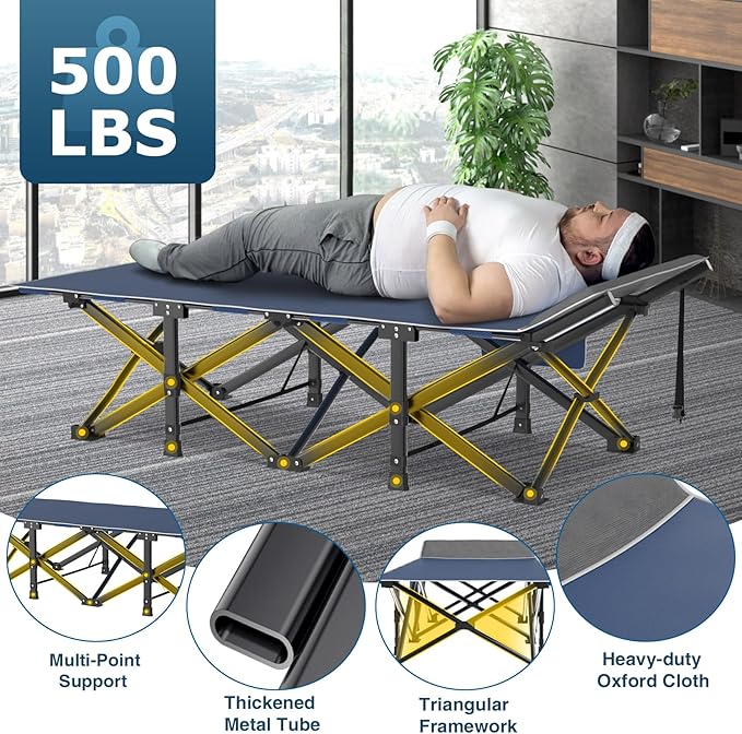 ZENPETIO Oversized XXL Folding Camping Cot, Heavy Duty Sleeping Cot for Adults with Mattress and Pillow, Portable Cot Bed with Carry Bag for Outdoor Camp Travel Home Guest Office, 78x32x18