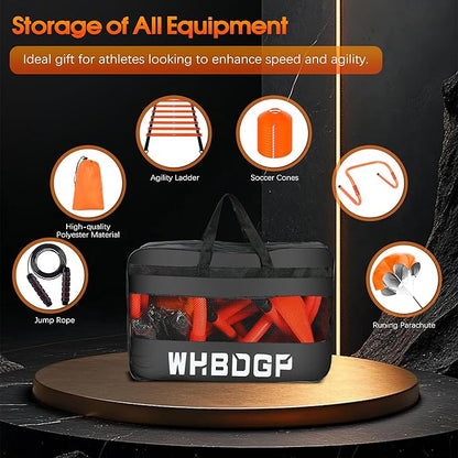 Agility Ladder Speed Training Equipment Set-20ft Agility Ladder,12 Soccer Cones,4 Hurdles,Jump Rope,Running Resistance,Soccer Football Training Equipment with Carrying Bag for Kids Adults