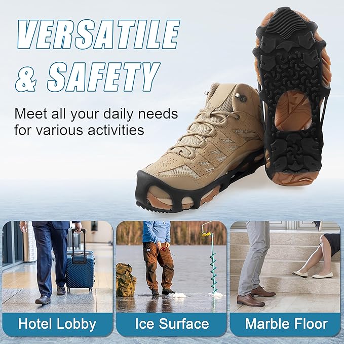 Spikeless Ice Cleats for Boots and Shoes Slip On Traction Cleats Crampons Traction Devices Aids Rubber Footwear for Snow and Ice Winter Walking Indoor Outdoor Men Women