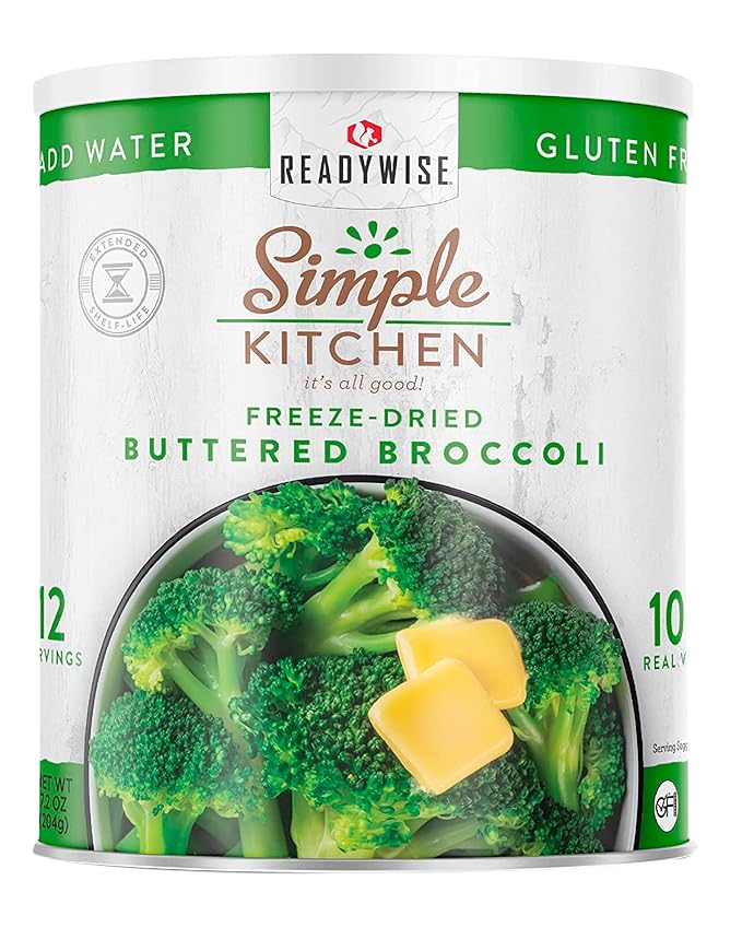 Simple Kitchen Freeze Dried Buttered Broccoli – 12 Servings for Family Meal Prep, Canned Broccoli, Gluten Free & Dehydrated Camping Meals, Emergency Survival Food for Backpacking & Hiking, #10 Can