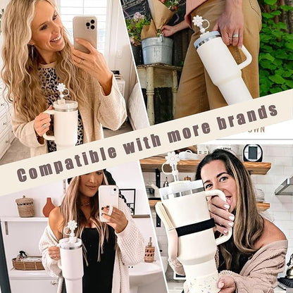 4PCS Silicone Straw Covers Toppers for Stanley Cups 30&40 Oz Tumbler Accessories Flower Straw Caps Cream Dust-Proof Reusable Straws Tips Protectors for Stanley Cup 10mm 0.4in Straws