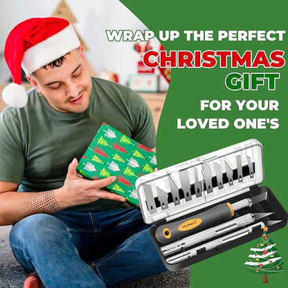 MulWark 136-Piece Precision Hobby Knife Set with Blade Storage Magnetic Handle - Portable Exacto Knife for Modeling & Crafting, Includes Chiseling, Stencil Edge & Fine Point Blades, 120#11 Blades