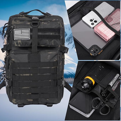 50L Large Military Tactical Backpack Molle Army Assault Pack for Travel Camping Hiking Fishing Backpack for men (black camo)